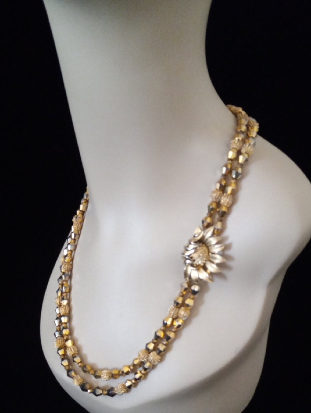 Vintage CROWN TRIFARI Sunflower Gold-Tone Multi-Strand Necklace